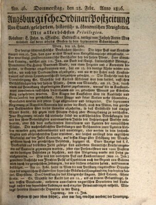 Augsburgische Ordinari Postzeitung von Staats-, gelehrten, historisch- u. ökonomischen Neuigkeiten (Augsburger Postzeitung) Donnerstag 23. Februar 1826