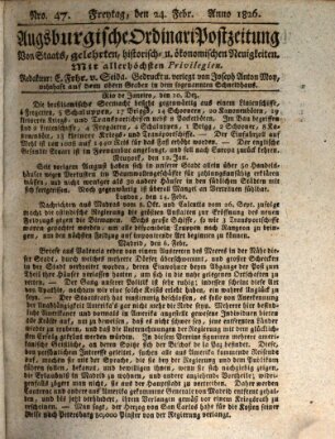 Augsburgische Ordinari Postzeitung von Staats-, gelehrten, historisch- u. ökonomischen Neuigkeiten (Augsburger Postzeitung) Freitag 24. Februar 1826