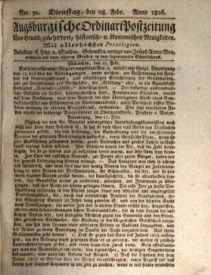 Augsburgische Ordinari Postzeitung von Staats-, gelehrten, historisch- u. ökonomischen Neuigkeiten (Augsburger Postzeitung) Dienstag 28. Februar 1826