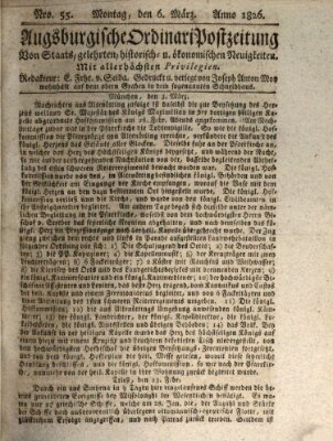 Augsburgische Ordinari Postzeitung von Staats-, gelehrten, historisch- u. ökonomischen Neuigkeiten (Augsburger Postzeitung) Montag 6. März 1826