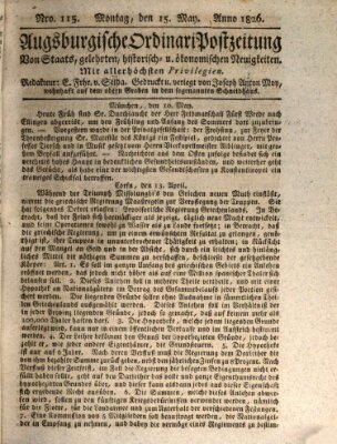 Augsburgische Ordinari Postzeitung von Staats-, gelehrten, historisch- u. ökonomischen Neuigkeiten (Augsburger Postzeitung) Montag 15. Mai 1826