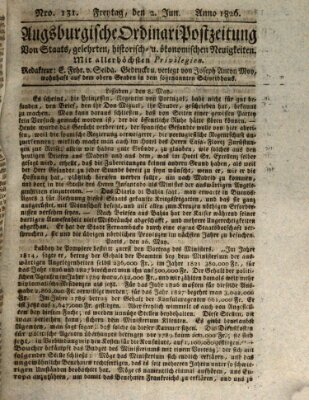 Augsburgische Ordinari Postzeitung von Staats-, gelehrten, historisch- u. ökonomischen Neuigkeiten (Augsburger Postzeitung) Freitag 2. Juni 1826