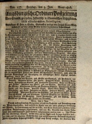 Augsburgische Ordinari Postzeitung von Staats-, gelehrten, historisch- u. ökonomischen Neuigkeiten (Augsburger Postzeitung) Freitag 9. Juni 1826