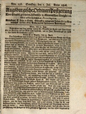 Augsburgische Ordinari Postzeitung von Staats-, gelehrten, historisch- u. ökonomischen Neuigkeiten (Augsburger Postzeitung) Samstag 1. Juli 1826