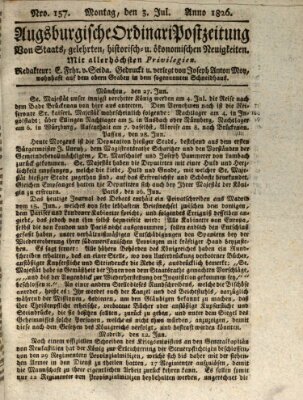 Augsburgische Ordinari Postzeitung von Staats-, gelehrten, historisch- u. ökonomischen Neuigkeiten (Augsburger Postzeitung) Montag 3. Juli 1826