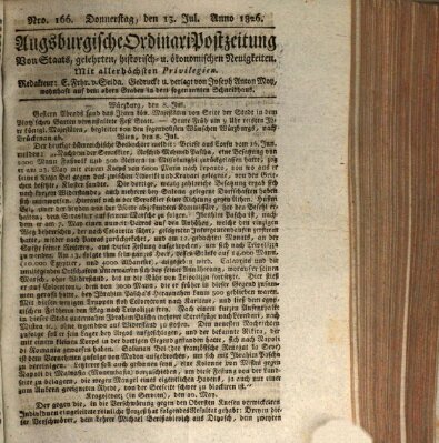 Augsburgische Ordinari Postzeitung von Staats-, gelehrten, historisch- u. ökonomischen Neuigkeiten (Augsburger Postzeitung) Donnerstag 13. Juli 1826