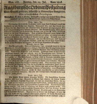 Augsburgische Ordinari Postzeitung von Staats-, gelehrten, historisch- u. ökonomischen Neuigkeiten (Augsburger Postzeitung) Freitag 14. Juli 1826