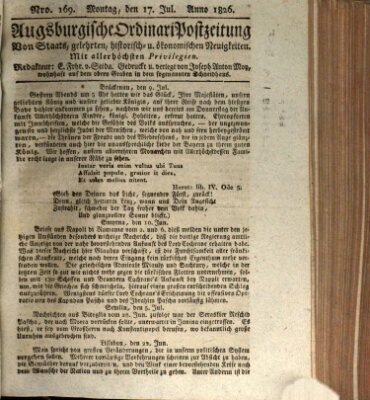 Augsburgische Ordinari Postzeitung von Staats-, gelehrten, historisch- u. ökonomischen Neuigkeiten (Augsburger Postzeitung) Montag 17. Juli 1826