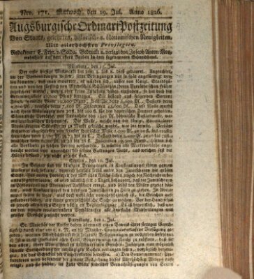 Augsburgische Ordinari Postzeitung von Staats-, gelehrten, historisch- u. ökonomischen Neuigkeiten (Augsburger Postzeitung) Mittwoch 19. Juli 1826