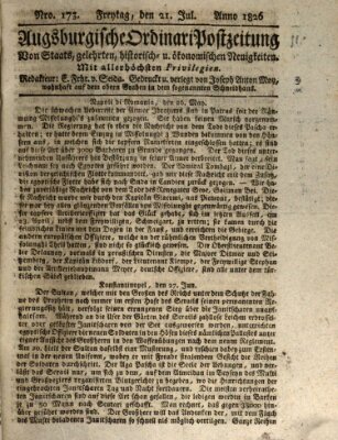 Augsburgische Ordinari Postzeitung von Staats-, gelehrten, historisch- u. ökonomischen Neuigkeiten (Augsburger Postzeitung) Freitag 21. Juli 1826