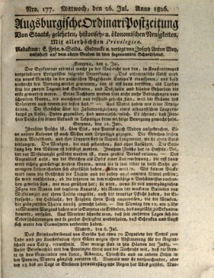 Augsburgische Ordinari Postzeitung von Staats-, gelehrten, historisch- u. ökonomischen Neuigkeiten (Augsburger Postzeitung) Mittwoch 26. Juli 1826