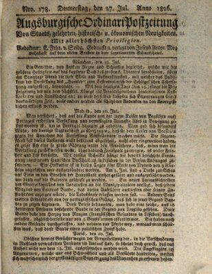 Augsburgische Ordinari Postzeitung von Staats-, gelehrten, historisch- u. ökonomischen Neuigkeiten (Augsburger Postzeitung) Donnerstag 27. Juli 1826