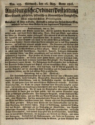 Augsburgische Ordinari Postzeitung von Staats-, gelehrten, historisch- u. ökonomischen Neuigkeiten (Augsburger Postzeitung) Mittwoch 16. August 1826