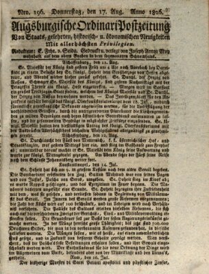 Augsburgische Ordinari Postzeitung von Staats-, gelehrten, historisch- u. ökonomischen Neuigkeiten (Augsburger Postzeitung) Donnerstag 17. August 1826