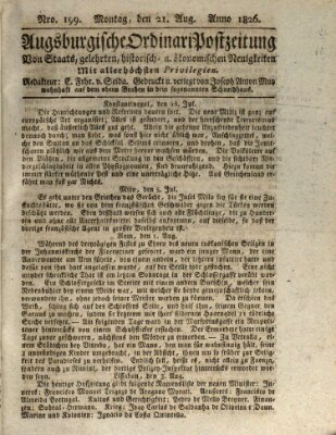 Augsburgische Ordinari Postzeitung von Staats-, gelehrten, historisch- u. ökonomischen Neuigkeiten (Augsburger Postzeitung) Montag 21. August 1826