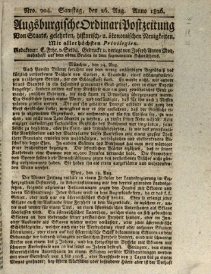 Augsburgische Ordinari Postzeitung von Staats-, gelehrten, historisch- u. ökonomischen Neuigkeiten (Augsburger Postzeitung) Samstag 26. August 1826