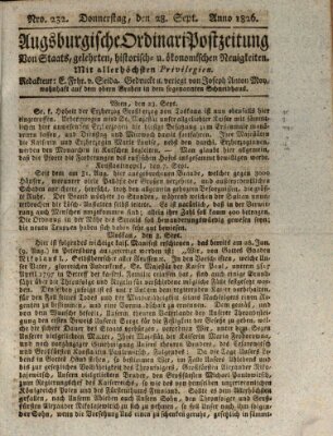 Augsburgische Ordinari Postzeitung von Staats-, gelehrten, historisch- u. ökonomischen Neuigkeiten (Augsburger Postzeitung) Donnerstag 28. September 1826