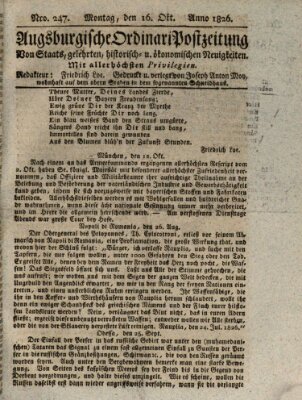 Augsburgische Ordinari Postzeitung von Staats-, gelehrten, historisch- u. ökonomischen Neuigkeiten (Augsburger Postzeitung) Montag 16. Oktober 1826