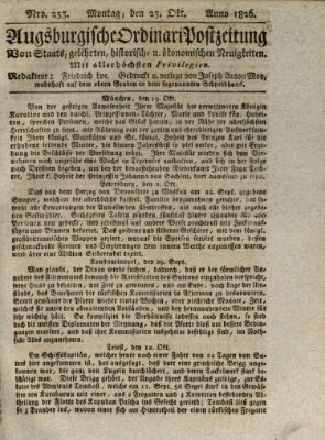 Augsburgische Ordinari Postzeitung von Staats-, gelehrten, historisch- u. ökonomischen Neuigkeiten (Augsburger Postzeitung) Montag 23. Oktober 1826