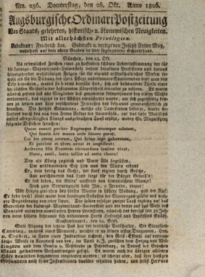 Augsburgische Ordinari Postzeitung von Staats-, gelehrten, historisch- u. ökonomischen Neuigkeiten (Augsburger Postzeitung) Donnerstag 26. Oktober 1826