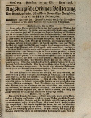 Augsburgische Ordinari Postzeitung von Staats-, gelehrten, historisch- u. ökonomischen Neuigkeiten (Augsburger Postzeitung) Samstag 28. Oktober 1826