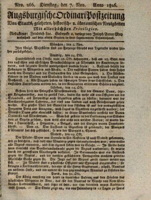 Augsburgische Ordinari Postzeitung von Staats-, gelehrten, historisch- u. ökonomischen Neuigkeiten (Augsburger Postzeitung) Dienstag 7. November 1826