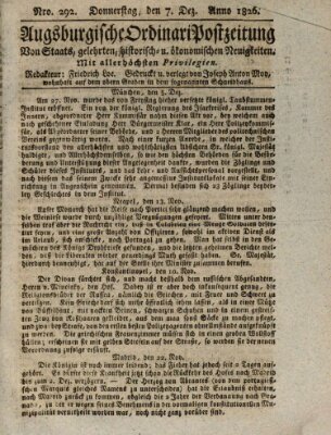 Augsburgische Ordinari Postzeitung von Staats-, gelehrten, historisch- u. ökonomischen Neuigkeiten (Augsburger Postzeitung) Donnerstag 7. Dezember 1826