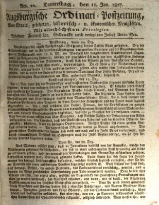 Augsburgische Ordinari Postzeitung von Staats-, gelehrten, historisch- u. ökonomischen Neuigkeiten (Augsburger Postzeitung) Donnerstag 11. Januar 1827