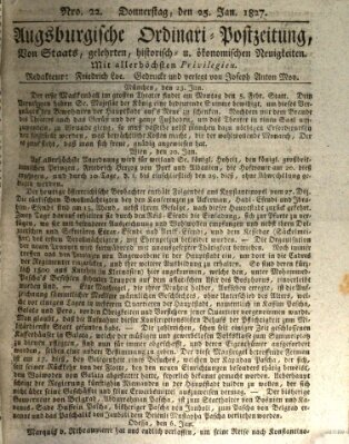 Augsburgische Ordinari Postzeitung von Staats-, gelehrten, historisch- u. ökonomischen Neuigkeiten (Augsburger Postzeitung) Donnerstag 25. Januar 1827