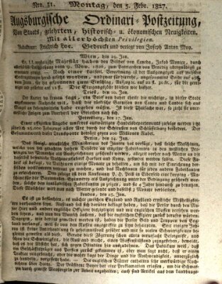 Augsburgische Ordinari Postzeitung von Staats-, gelehrten, historisch- u. ökonomischen Neuigkeiten (Augsburger Postzeitung) Montag 5. Februar 1827