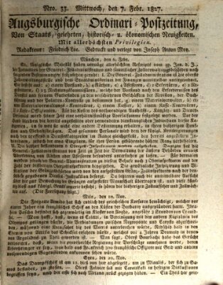 Augsburgische Ordinari Postzeitung von Staats-, gelehrten, historisch- u. ökonomischen Neuigkeiten (Augsburger Postzeitung) Mittwoch 7. Februar 1827