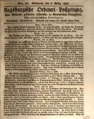 Augsburgische Ordinari Postzeitung von Staats-, gelehrten, historisch- u. ökonomischen Neuigkeiten (Augsburger Postzeitung) Mittwoch 7. März 1827