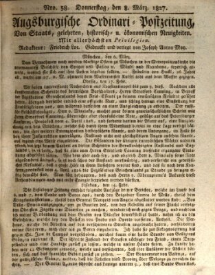 Augsburgische Ordinari Postzeitung von Staats-, gelehrten, historisch- u. ökonomischen Neuigkeiten (Augsburger Postzeitung) Donnerstag 8. März 1827