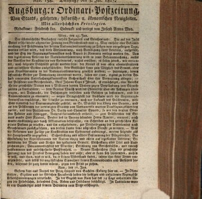 Augsburger Ordinari Postzeitung von Staats-, gelehrten, historisch- u. ökonomischen Neuigkeiten (Augsburger Postzeitung) Dienstag 3. Juli 1827