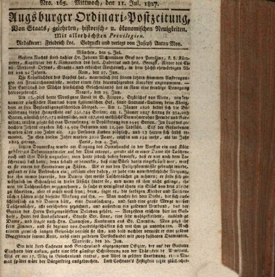 Augsburger Ordinari Postzeitung von Staats-, gelehrten, historisch- u. ökonomischen Neuigkeiten (Augsburger Postzeitung) Mittwoch 11. Juli 1827