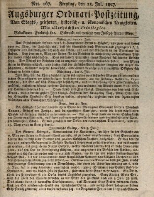Augsburger Ordinari Postzeitung von Staats-, gelehrten, historisch- u. ökonomischen Neuigkeiten (Augsburger Postzeitung) Freitag 13. Juli 1827