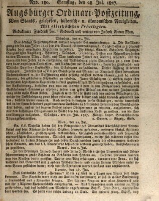 Augsburger Ordinari Postzeitung von Staats-, gelehrten, historisch- u. ökonomischen Neuigkeiten (Augsburger Postzeitung) Samstag 28. Juli 1827