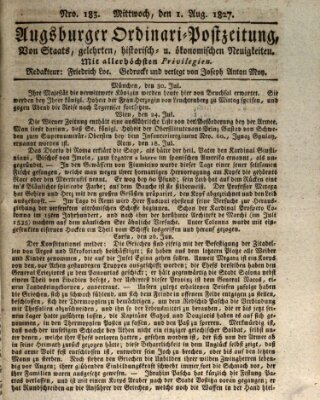 Augsburger Ordinari Postzeitung von Staats-, gelehrten, historisch- u. ökonomischen Neuigkeiten (Augsburger Postzeitung) Mittwoch 1. August 1827