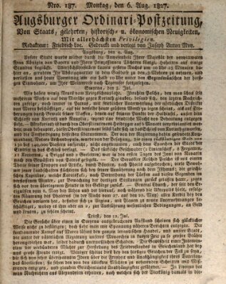 Augsburger Ordinari Postzeitung von Staats-, gelehrten, historisch- u. ökonomischen Neuigkeiten (Augsburger Postzeitung) Montag 6. August 1827