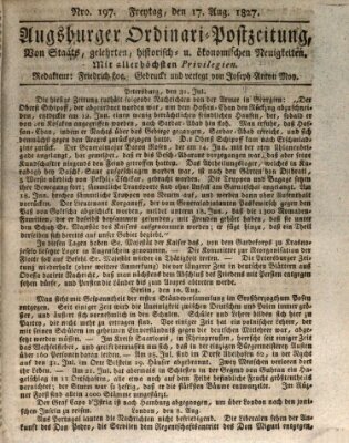 Augsburger Ordinari Postzeitung von Staats-, gelehrten, historisch- u. ökonomischen Neuigkeiten (Augsburger Postzeitung) Freitag 17. August 1827