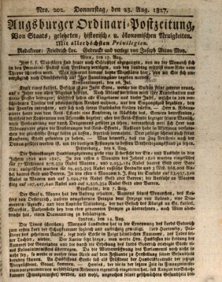 Augsburger Ordinari Postzeitung von Staats-, gelehrten, historisch- u. ökonomischen Neuigkeiten (Augsburger Postzeitung) Donnerstag 23. August 1827