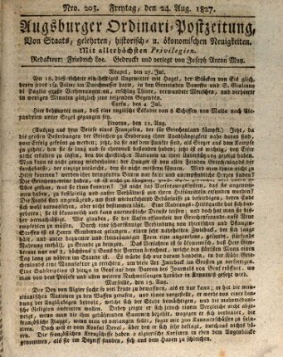 Augsburger Ordinari Postzeitung von Staats-, gelehrten, historisch- u. ökonomischen Neuigkeiten (Augsburger Postzeitung) Freitag 24. August 1827