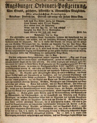 Augsburger Ordinari Postzeitung von Staats-, gelehrten, historisch- u. ökonomischen Neuigkeiten (Augsburger Postzeitung) Samstag 25. August 1827