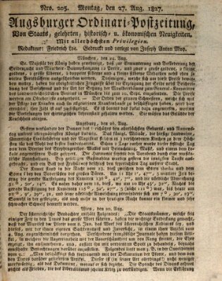 Augsburger Ordinari Postzeitung von Staats-, gelehrten, historisch- u. ökonomischen Neuigkeiten (Augsburger Postzeitung) Montag 27. August 1827