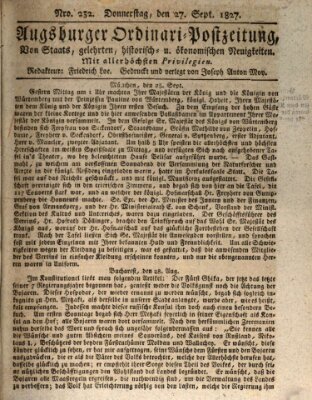 Augsburger Ordinari Postzeitung von Staats-, gelehrten, historisch- u. ökonomischen Neuigkeiten (Augsburger Postzeitung) Donnerstag 27. September 1827