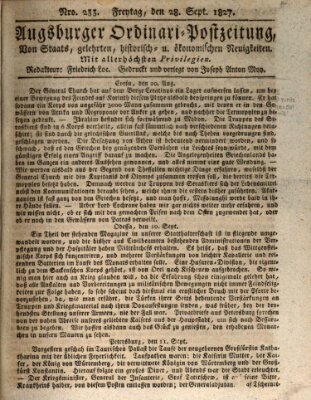 Augsburger Ordinari Postzeitung von Staats-, gelehrten, historisch- u. ökonomischen Neuigkeiten (Augsburger Postzeitung) Freitag 28. September 1827