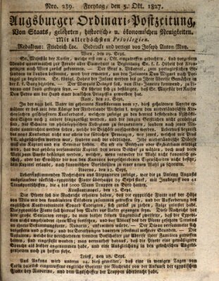 Augsburger Ordinari Postzeitung von Staats-, gelehrten, historisch- u. ökonomischen Neuigkeiten (Augsburger Postzeitung) Freitag 5. Oktober 1827