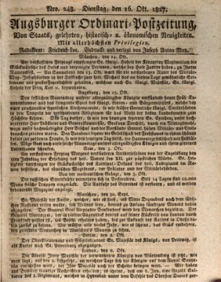 Augsburger Ordinari Postzeitung von Staats-, gelehrten, historisch- u. ökonomischen Neuigkeiten (Augsburger Postzeitung) Dienstag 16. Oktober 1827