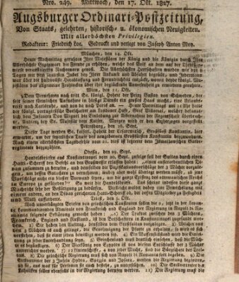 Augsburger Ordinari Postzeitung von Staats-, gelehrten, historisch- u. ökonomischen Neuigkeiten (Augsburger Postzeitung) Mittwoch 17. Oktober 1827