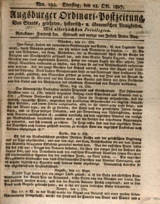 Augsburger Ordinari Postzeitung von Staats-, gelehrten, historisch- u. ökonomischen Neuigkeiten (Augsburger Postzeitung) Dienstag 23. Oktober 1827